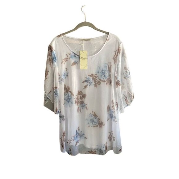 Sese code NWT, women’s floral, sheer, overlay, blouse, size large ￼￼ - Picture 2 of 5